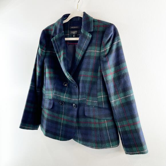 Talbots Brushed Wool Double Breasted Blazer Jacket Tartan Plaid Green 10P - Picture 7 of 8